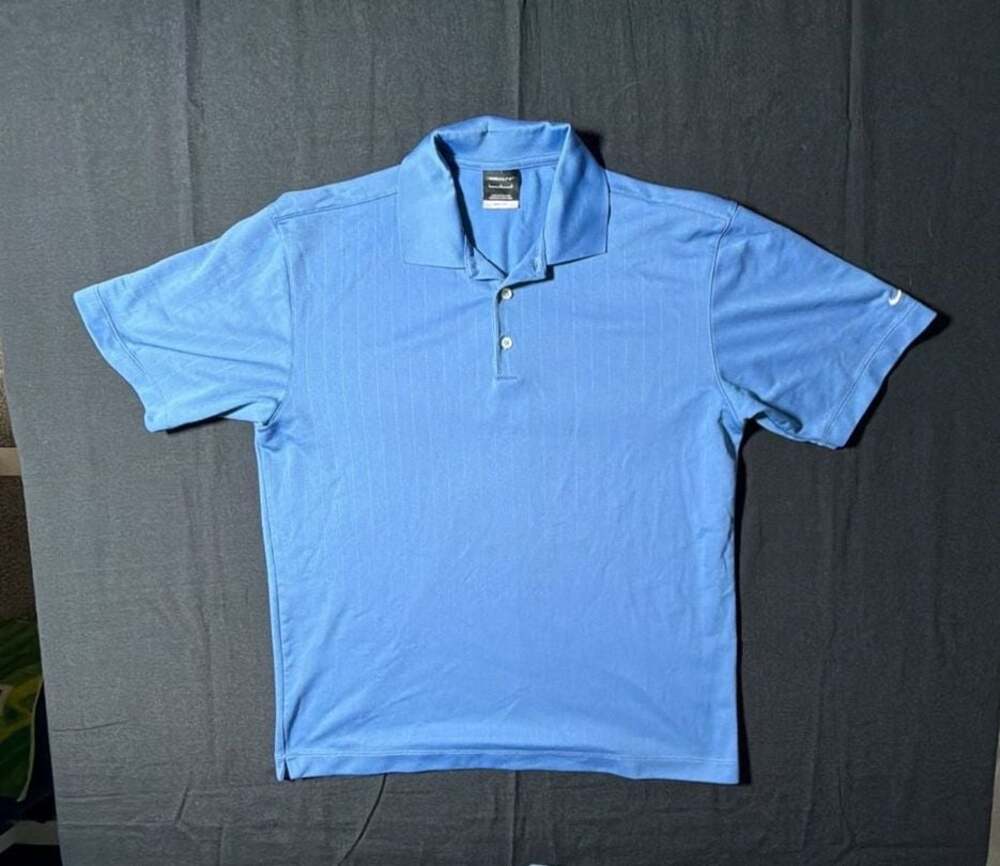 Nike Golf Dri-Fit Men's Short Sleeve Blue Vertical Stripe Polo Shirt Size L
